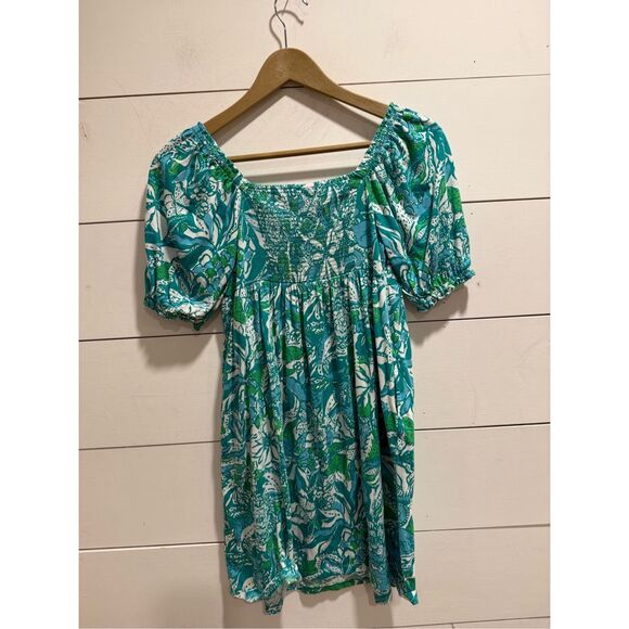 Lilly Pulitzer Girls Delaney Botanical Green Safari Sangria Short Sleeve Dress X - Picture 7 of 8